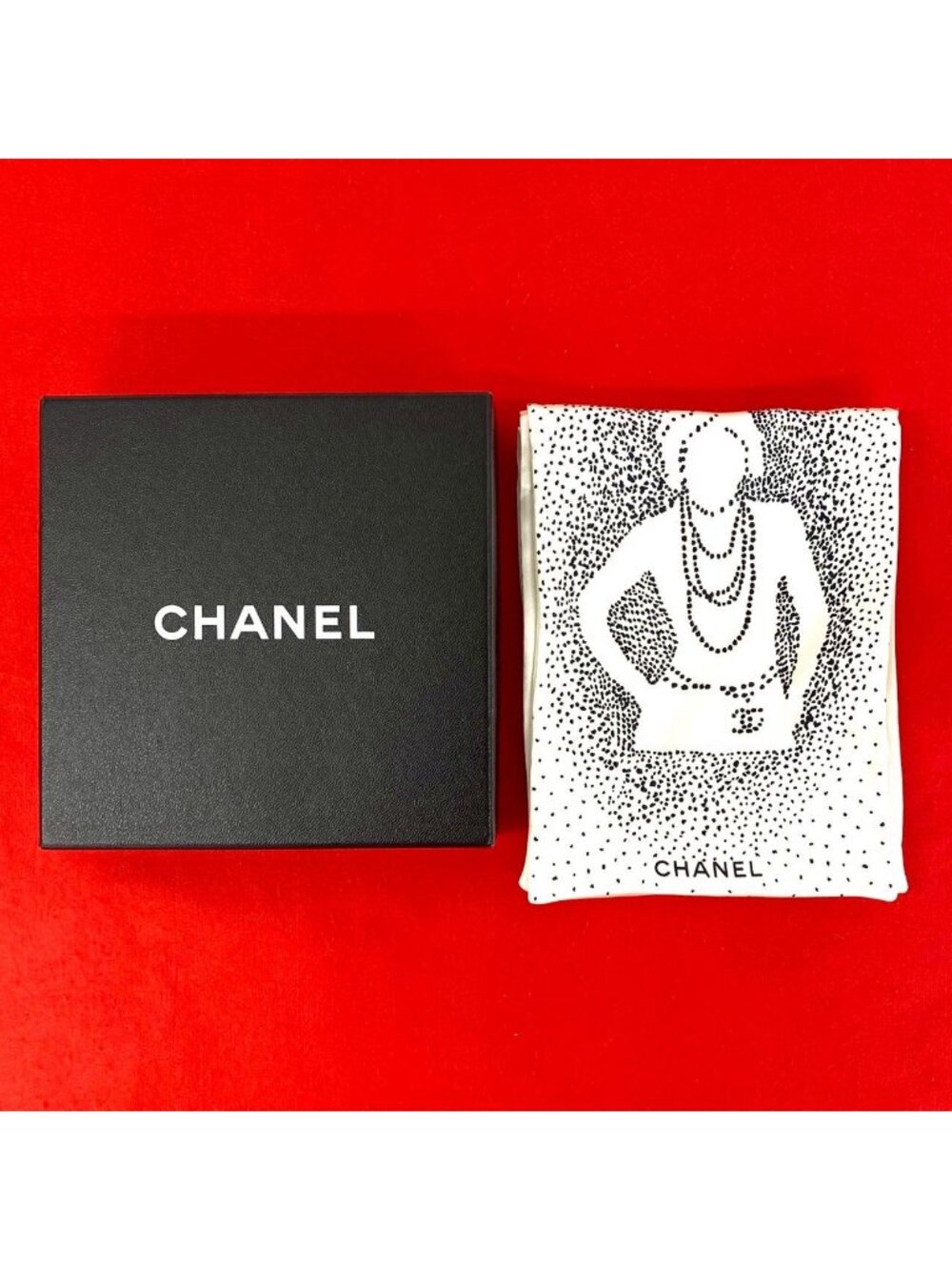 Chanel Logo Silk Scarf Pattern Bandana Shawl White 7 2